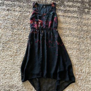 Black Red Floral Hi Lo Blouson Dress Womans sz XS